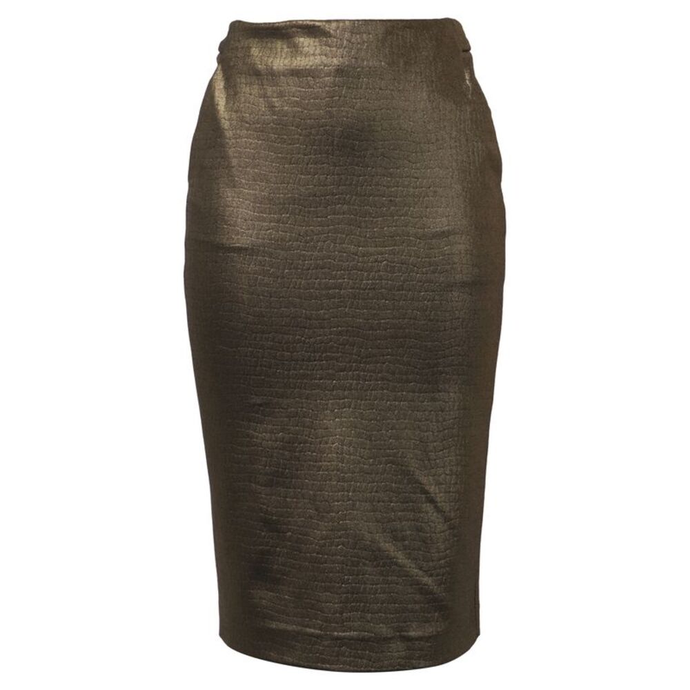 Max Mara Textured Midi Pencil Skirt in Metallic Gold Polyamide